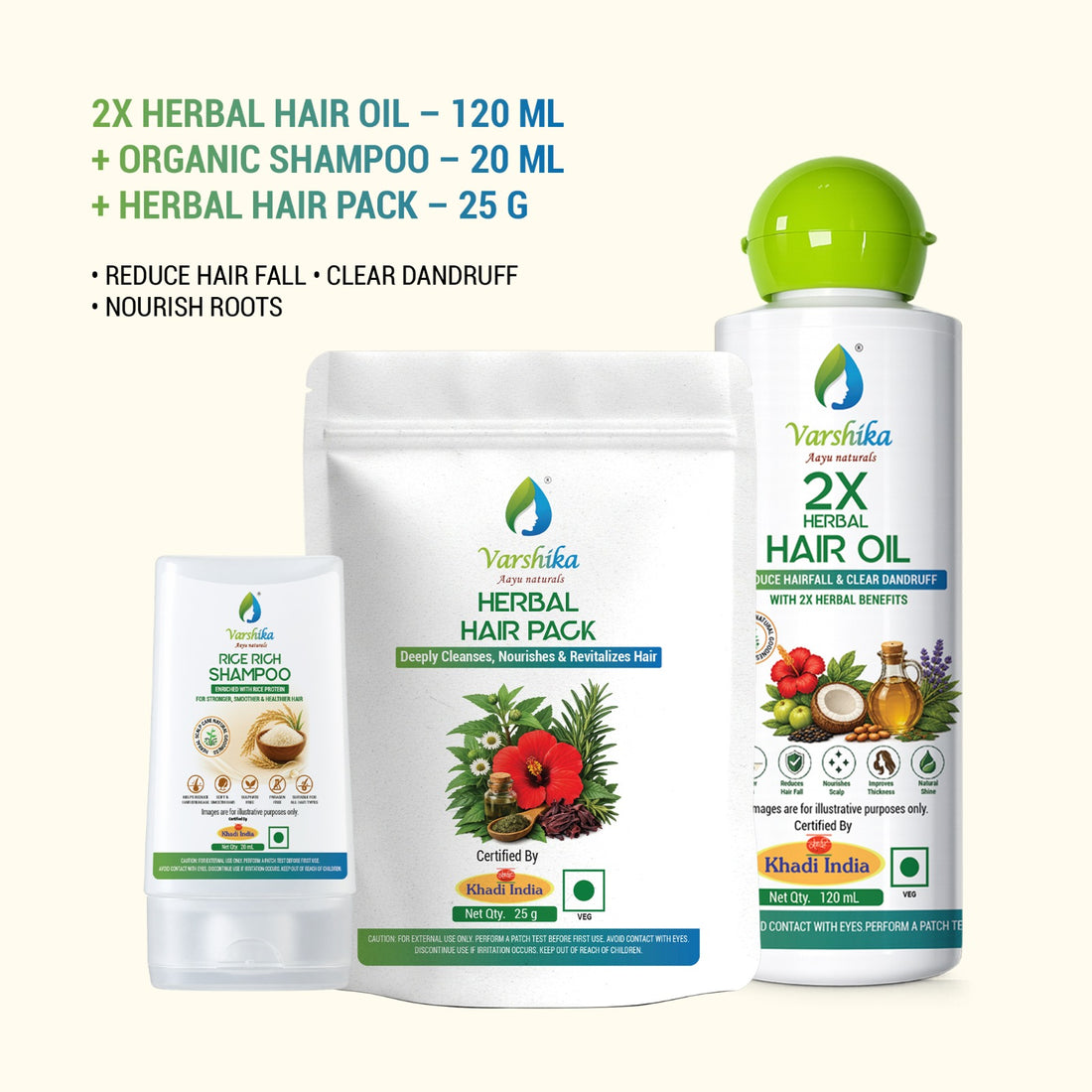Varshika Aayu Naturals Premium Herbal Hair Oil for Hair Fall Control, Hair Fall Control Oil with Natural Herbal Ingredients, Herbal Hair Oil for Dandruff Control and Itchy Scalp, Premium Herbal Hair Oil with 2X Herbal Benefits, Plant-Based Hair Oil for Hair Growth and Strength
