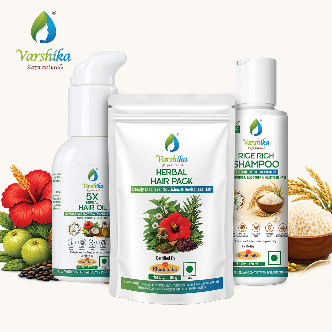 Varshika Aayu Naturals 5X Herbal Hair Oil for Hair Fall Care and Healthy Hair, Plant-Based Herbal Hair Oil for Fuller and Thicker-Looking Hair, 5X Herbal Benefits