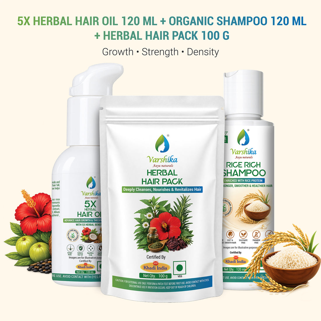 Varshika Aayu Naturals 5X Herbal Hair Oil for Hair Fall Care and Healthy Hair, Plant-Based Herbal Hair Oil for Fuller and Thicker-Looking Hair, 5X Herbal Benefits